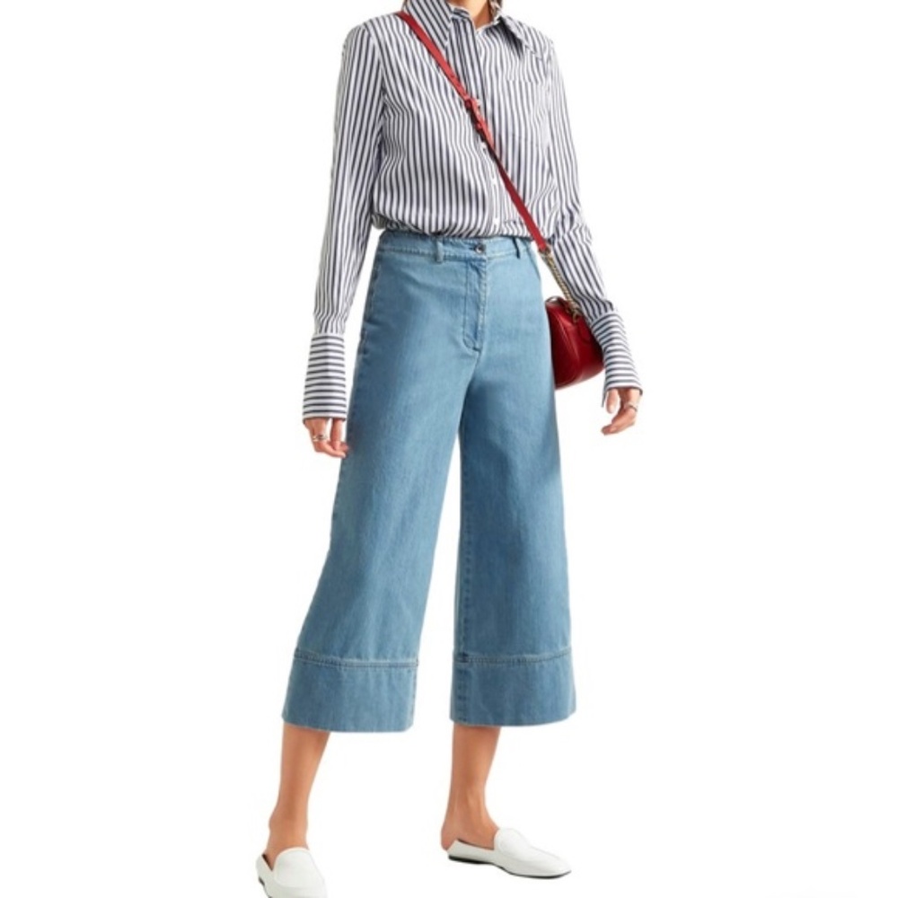 Michael Kors Collection Denim Wide Leg High Rise Crop Medium Wash Jeans Size 8